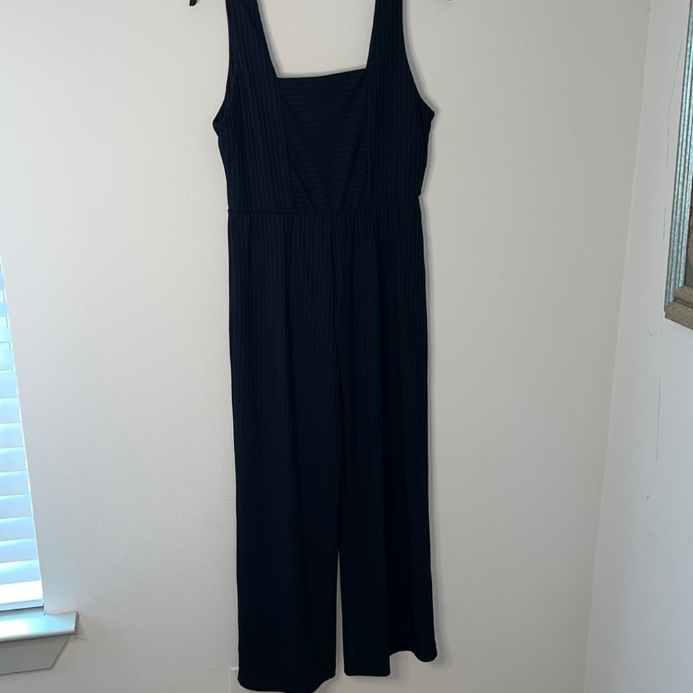 Wild Fable square neck ribbed elastic waist crop bottoms jumpsuit black Sz S